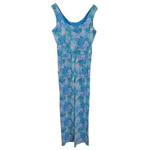 Lilly Pulitzer Womens Luxletic Carpe Vita Flare Jumpsuit L Blue UPF50 Resortwear